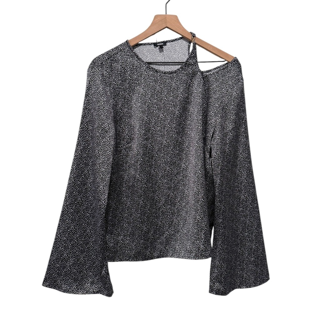 Express Women Satin Flare Cold Shoulder Sleeve Women Sz L Black White Office